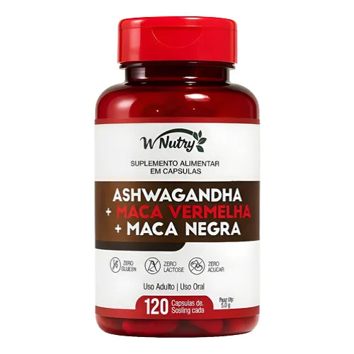 Ashwagandha + Maca Vermelha + Maca Negra - 120 Caps-500mg